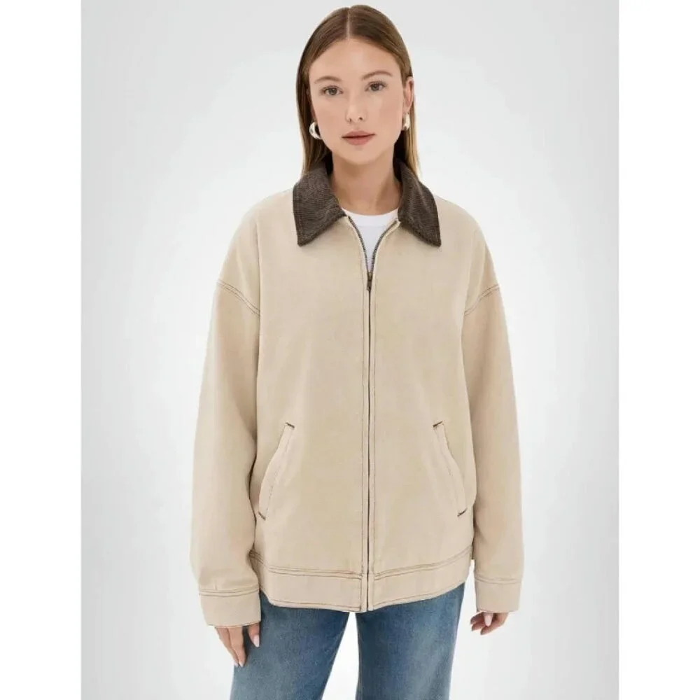 Heavyweight Canvas Barn Jacket with Corduroy Trim & Buckle Tabs - Picture 1 of 7